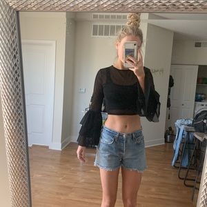 Sheer crop top with pirate sleeves